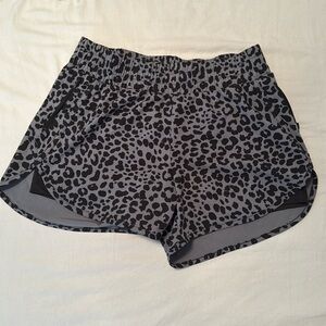 Grey leopard print workout shorts